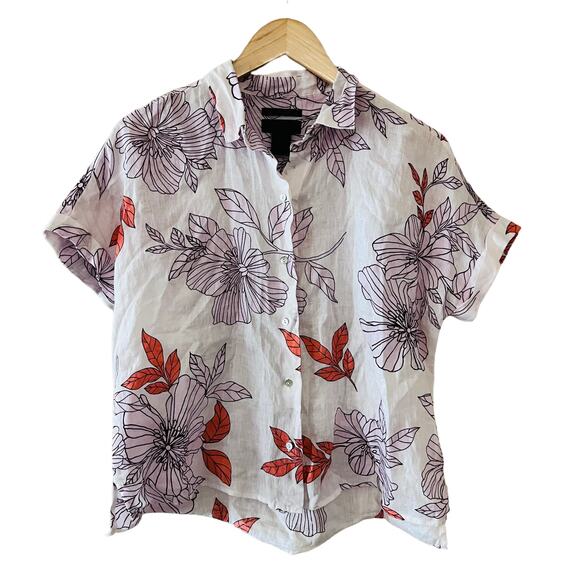 Rachel Roy Linen Multicolored Floral Dolman Sleeve Button Up Top Size Small - Picture 2 of 7